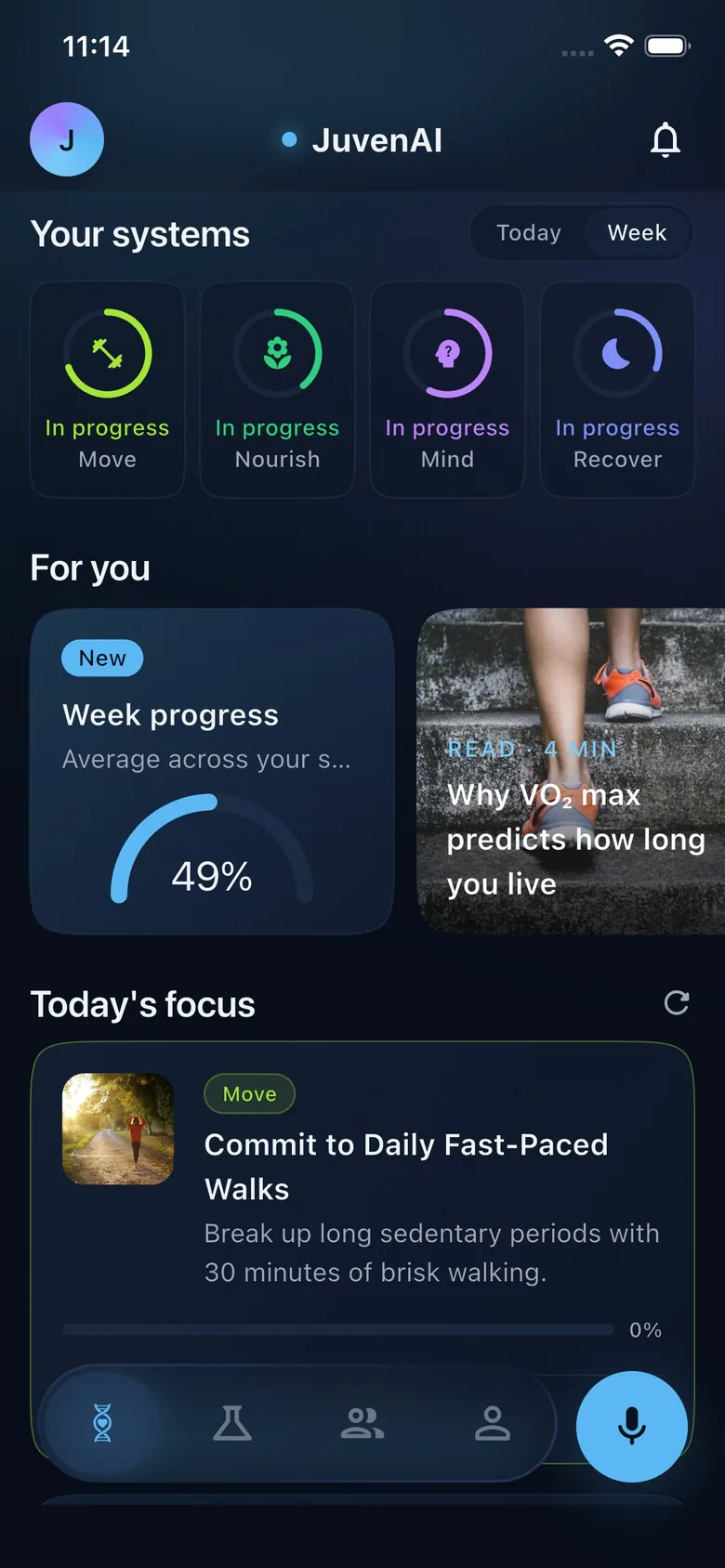 Recomendaciones personalizadas de longevidad en la app JuvenAI
